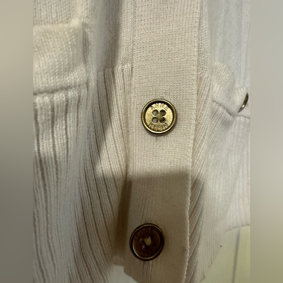 Anne Klein White Gold Button Down Patch Pocket Cardigan• Small - Picture 5 of 8